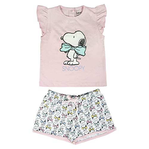 ARTESANIA CERDA Pijama Corto Single Jersey Snoopy Conjuntos, Rosa (Rosa C07), 12M para Bebés