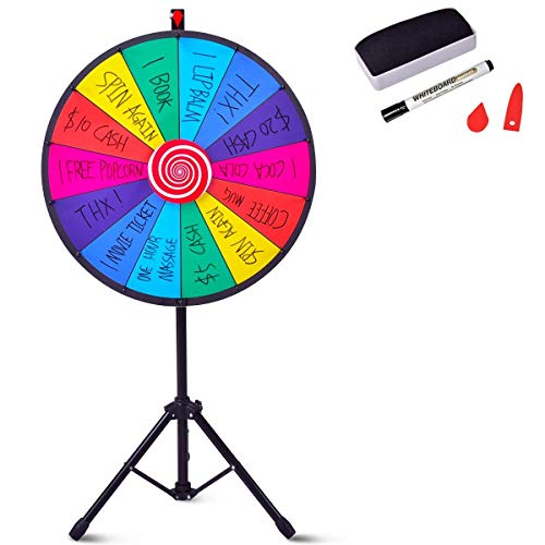 COSTWAY 24 " Ruleta de Juego con Trípode Altura Ajustable con Pluma Borrador de Pizarra Wheel of Fortune para Fiesta Juguete Rueda