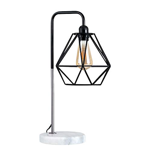 Minisun – Moderna Lámpara de Sobremesa – Innovadora Pantalla de Jaula en Cromo y Negro – Base de Mármol – iluminación Interior