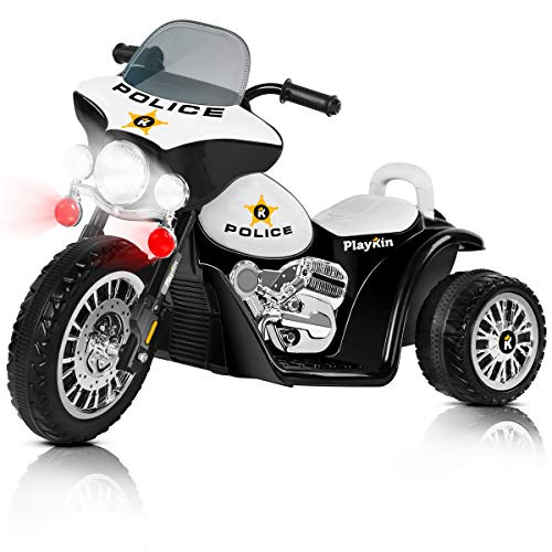 Playkin POLICE NEGRA - Moto electrica niños policia bateria 6V recargable triciclo infantil +2 años juguetes infantiles correpasillos infantil coches de bateria