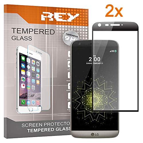 REY 2X Protector de Pantalla 3D para LG G5, Negro, Protección Completa, 3D / 4D / 5D