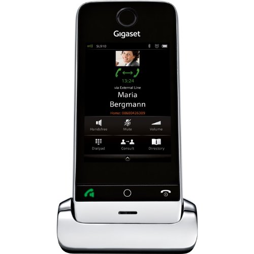 Gigaset SL910H - Teléfono fijo digital (inalámbrico, pantalla táctil, USB), negro y plateado [Versión Importada]