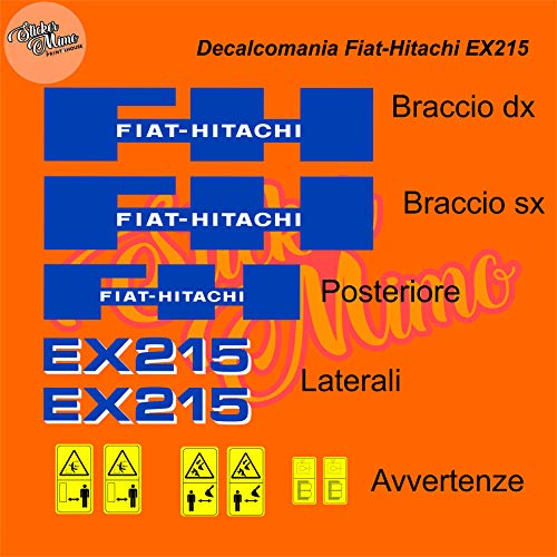 Sticker Mimo Juego de Adhesivos Fiat Hitachi Cortados Individualmente, Adhesivos compatibles con Kit de Pegatinas Personalizadas, Color Tractores