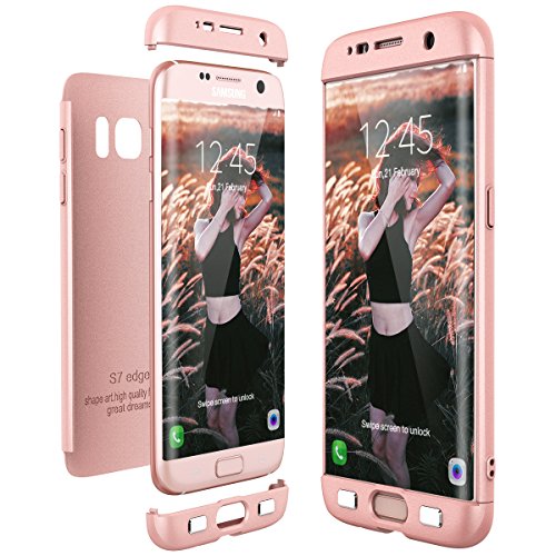 CE-Link Funda para Samsung Galaxy S7 Edge Rigida 360 Grados Integral, Carcasa S7 Edge Silicona Snap On Diseño Antigolpes Choque Absorción, Samsung S7 Edge Case Bumper 3 en 1 Estructura - Oro Rosa