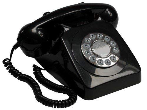 GPO 746 Teléfono Fijo de Botones con Estilo Retro de los años 70 - Cable en Espiral, Timbre auténtico - Negro