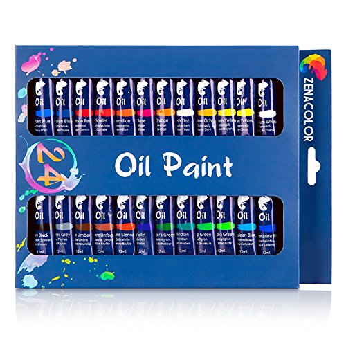 24 Tubos de Pinturas Oleo por Zenacolor - Kit de Pinturas al Oleo de 24x12mL - Calidad Superior para Lienzos para Pintar - 24 Colores Únicos - Set de Pinturas para Niños o para Artistas Profesionales