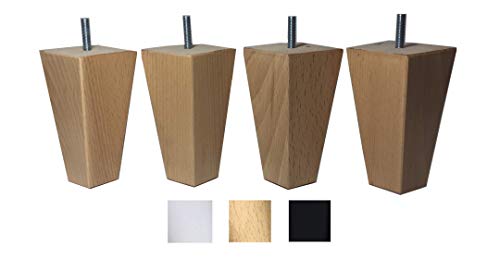 4 patas de madera maciza de haya 12 cm alta para muebles pies para renovar o elevar muebles sofás sillones butacas armarios somieres. Natural y negro (natural)