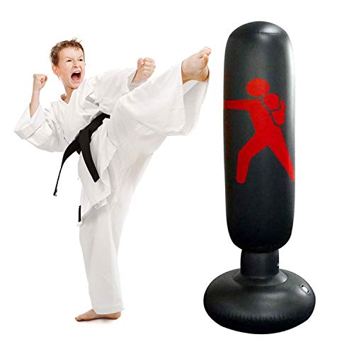 JanTeelGO Saco de Boxeo, Saco de Boxeo de pie de 160 cm para un Rebote inmediato para Practicar Karate, Taekwondo y aliviar Pent Up Energy en niños (Negro-C)