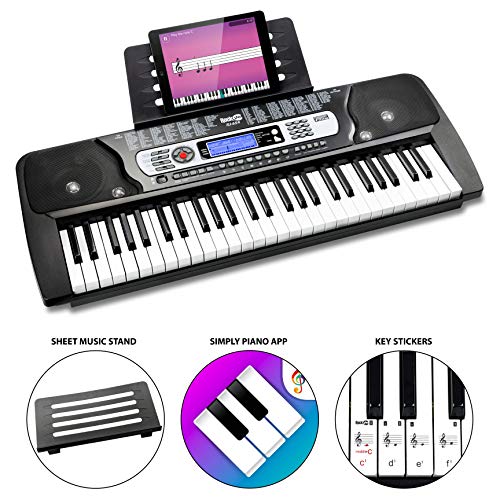 RockJam RJ654 - Teclado Electrónico Portátil de 54 Teclas con Pantalla LCD Interactiva e Incluye la Aplicación de Enseñanza Piano Maestro con 30 canciones