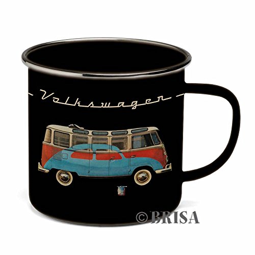 Brisa VW Collection - Volkswagen Furgoneta Hippie Bus T1 Van Taza de Café metálica Esmaltada en Caja de Regalo, Copa de Té, Decoración de la Mesa/Outdoor/Camping/Souvenir (Negro)