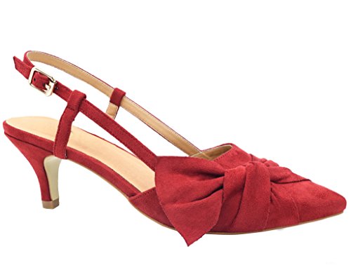 Greatonu Zapatos de Tacón Bajo Rojo Moderno Casual Suede de Fiesta para Mujer Tamaño 39 EU
