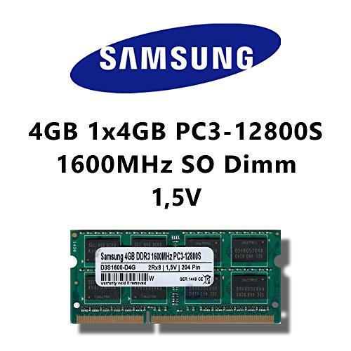Samsung 4 GB (1 x 4 GB) DDR3 1600 MHz (PC3 12800S portátil) So DIMM Memoria RAM Memory