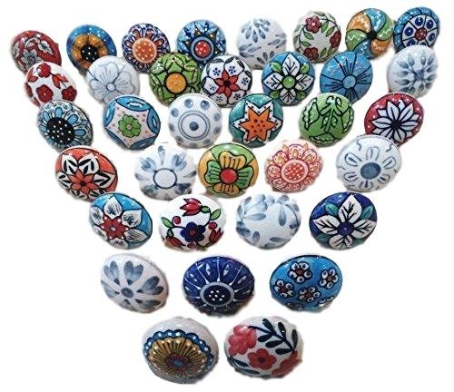 20 pomos de cerámica con diseño de flores vintage para puerta de armario, cajón, armario