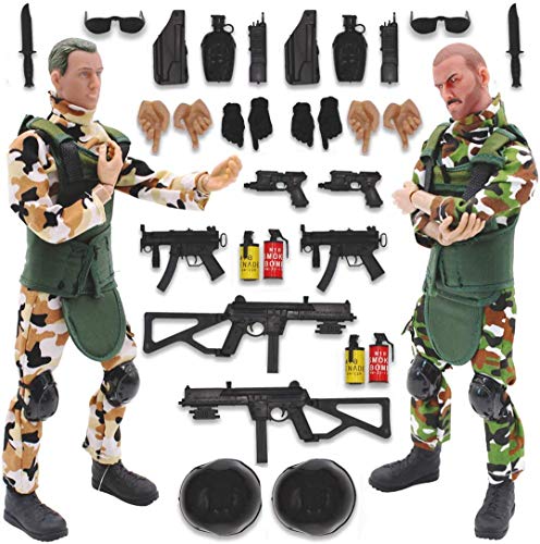 deAO Soldados de Fuerzas Armadas Conjunto de 2 Figuras de Acción Unidad de Defensa Militar Muñecos de Combate con Accesorios Incluidos