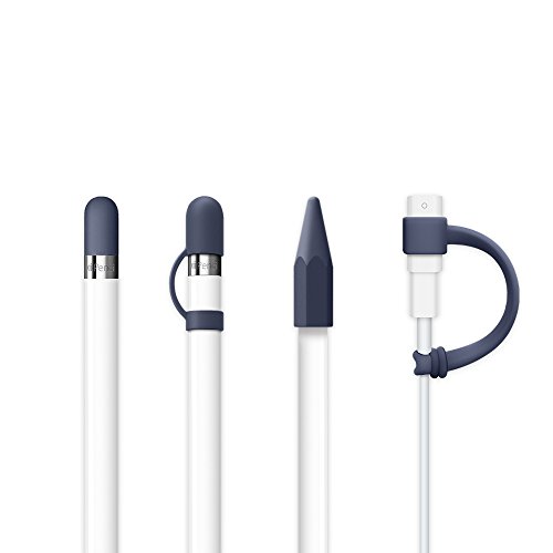 FRTMA [4-Piece] for Apple Pencil Cap/Apple Pencil Tip Cover/Cable Adapter Tether/Apple Pencil Cap Holder for iPad Pro Pencil, Midnight Blue