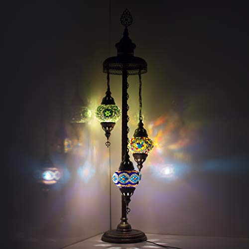 Lámpara de pie estilo Tiffany turco marroquí de cristal mosaico lámpara de noche 3 bolas y lámpara de pie
