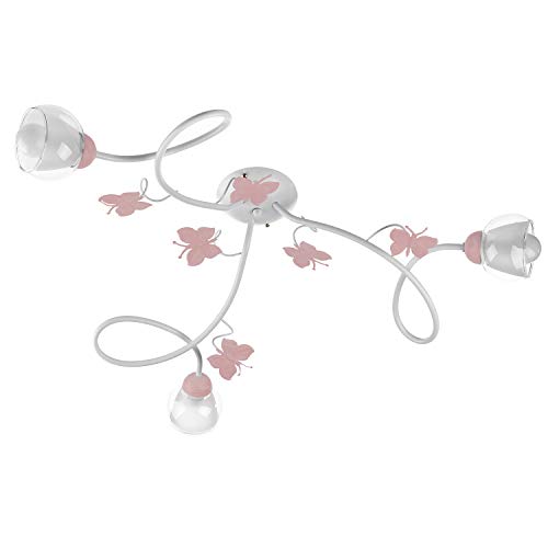 ONLI - Plafón de 3 luces de metal blanco con mariposas pintadas en rosa