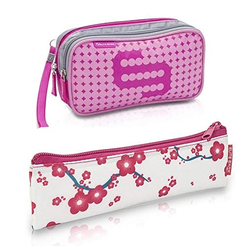 Pack bolsa isotérmica Dia's en color rosa y estuche Insulin's con flores rosas, Elite Bags, Lote ahorro, Kit de 2 tamaños: 1 bolsa grande + 1 estuche pequeño