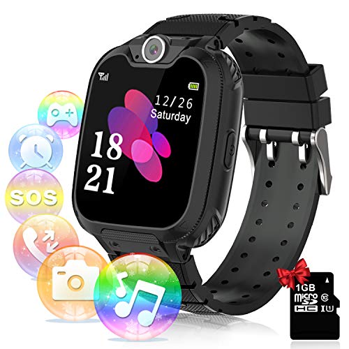 Relojes para Niños - Música Smartwatch para Niños Niña Game Watch (Tarjeta SD de 1GB incluida Pantalla táctil Relojes Inteligentes con Llamada Juego Cámara Música (Negro)