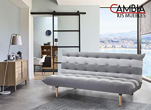 CAMBIA TUS MUEBLES - Sofá Cama Véneto Clic clac 3 plazas tapicería en Tela con Rayas de Color Gris Claro y Antracita 190 X 95 cm