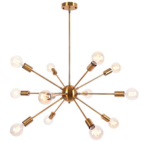 OYIPRO Oro Moderno Sputnik Iluminación colgante Lámparas de araña Metal ligero con 12 luces E27 para sala de estar Dormitorio loft cafe studio (Sin bombilla)