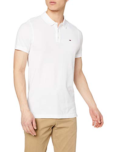 Tommy Hilfiger Piqué P Camiseta Polo con Cierre de 3 Botones, Blanco (Classic White), XL para Hombre