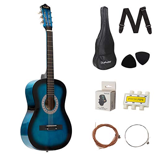 Dawoo Guitarra Acústica De 38 Pulgadas, Conjunto De Guitarra Para Amantes De La Música Para Principiantes (Azul)