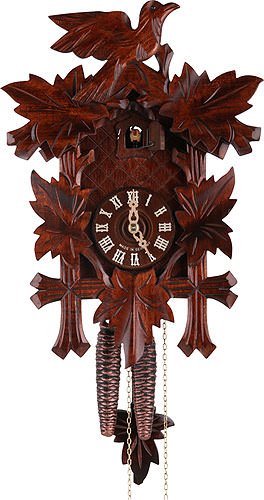 Alemán Reloj de cuco - mecanismo con cuerda para 1 día - tallado en madera - 34 cm - Auténtico reloj de cuco del bosque negro - de Hekas