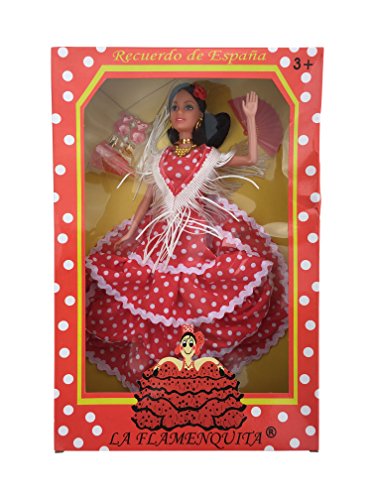 La Señorita Muñeca Flamenco España Vestido Disfraz Rojo Puntos Blanco