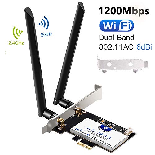 Tarjeta de Red Wi-Fi con Bluetooth 4.2, Hommie 1200M 867mbps Adaptador de Red Gigabit PCI, Inalámbrico Express Doble Banda 802.11ac, Intel 7265AC Tarjeta Wifi con 2 Antenas 6db, Win7/8/10, Linux4.2+