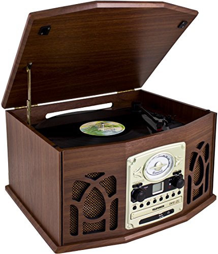 Telefunken TCD200M – Equipo de música con Tocadiscos (Radio FM, CD-RW, MP3, USB, Cintas de Casete, Entrada Auxiliar)