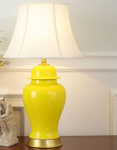 Yuki - Lámpara de mesa de estilo moderno, jarrón amarillo, lámpara de mesa de cerámica grande, lámpara de mesa de cerámica, lámpara de mesa E27, amarillo, blanco cálido