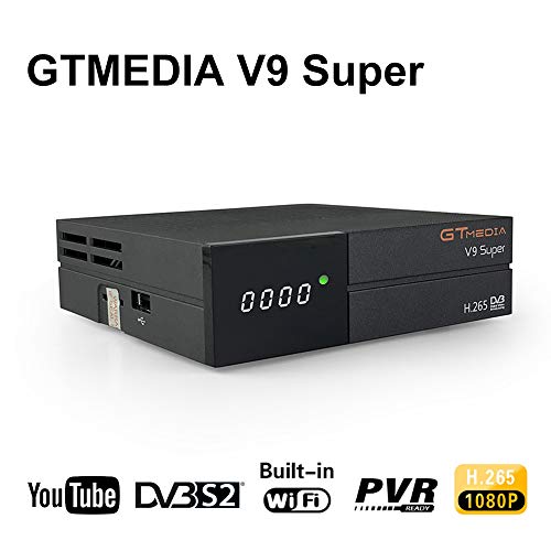 GT Media V9 Super DVB S2 Decodificador de Receptor de Satélite Digital Freesat H.265 1080P Full HD WiFi Incorporado Compatible con Ccam, Newcam, IPTV, Youtube, PVR, PowerVu, Dre y Biss Clave