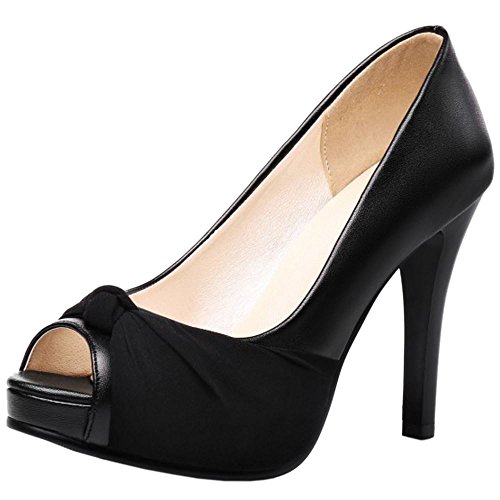 RAZAMAZA Mujer Moda Plataforma Peep Toe sin Cordones Court Zapatos Fiesta Tacon Alto Sandalias (38 EU, 34 Black)