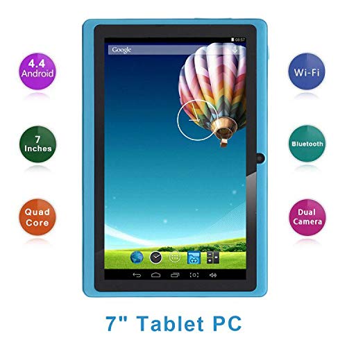 Haehne 7" Tablet PC, Google Android 4.4 Quad Core, 512MB RAM 8GB ROM, Cámaras Duales, Pantalla Táctil Capacitiva, WiFi, Bluetooth, Azul Cielo