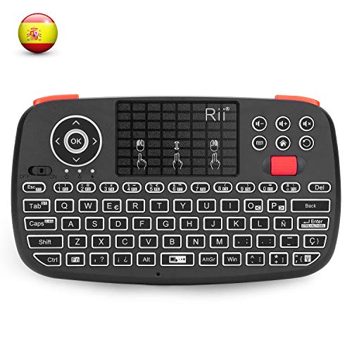 Rii i4 Mini bluetooth teclado inalámbrico retroiluminado, 2 en 1 (Bluetooth & Wireless 2.4 GHz), Qwerty español, para iOS, Android.,Windows