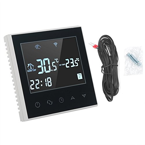 Termostato de calefacción inalámbrico WiFi programable Pantalla táctil Digital LCD Control de aplicación Termostato Especial 110V para calefacción de Piso eléctrico(Negro)