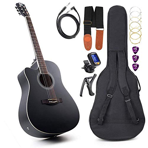 Vangoa Guitarra Acústica Eléctrica para Zurdos 41 pulgadas Tamaño Completo Guitarra Ecualizador de 4 Bandas con kits para principiantes, Negro