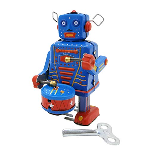 Garneck Robot Wind up Toys Robot de Tambor Juguetes Vintage Robot de Juguete de Hojalata Robot Coleccionable de Metal de Los Años 80 para Niños Niños Adultos