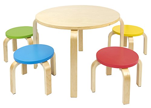 Leomark Mesa Redonda de Madera para niños de 4 y sillas de Colores Mesas y sillas Infantiles de Madera, Juego de Muebles Infantiles, para Cuarto de los niños