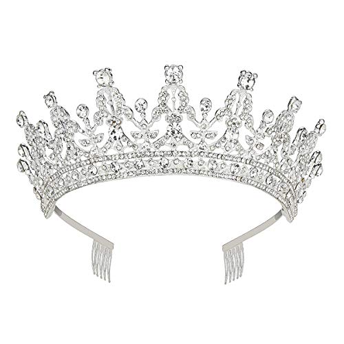 Makone Wedding Tiara Bridal Tiara Crystal Rhinestones Tiara Crown con Peine para Boda Nupcial (Silver)