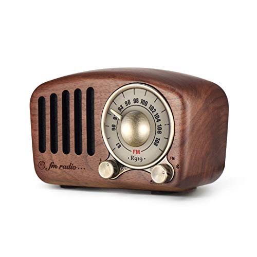 Radio portátil Vintage, Altavoz Bluetooth Retro, Radio FM de Nogal de Madera con Radio Mini de Estilo clásico, Bluetooth 4.2, Tarjeta AUX TF y Reproductor de MP3