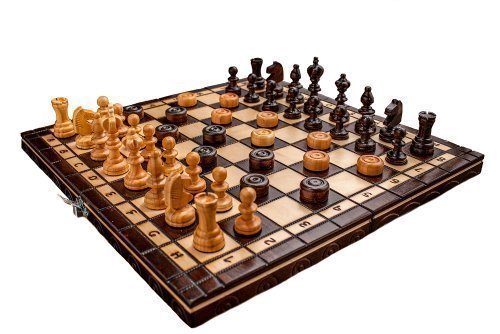 Brand New Hand Crafted Cherry Wooden Chess And Draughts Set 35cm x 35cm