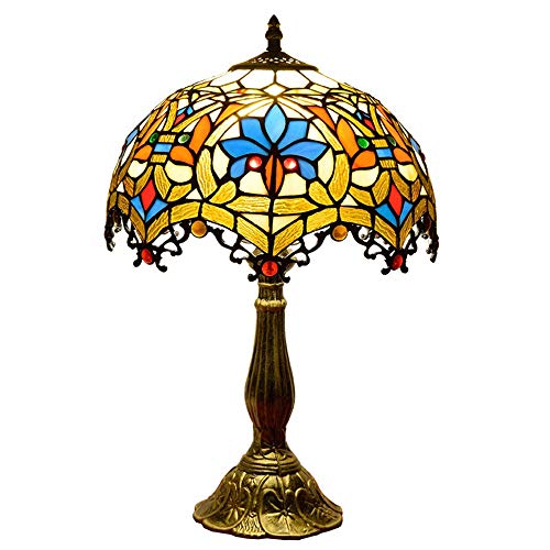 HHKQ Tiffany Lámpara de Mesa de Vidrio Manchado, Vintage Lámpara de Noche con Pantalla de Lámpara Hecha a Mano de 12 Pulgadas de Ancho Luz de Mesa Iluminación Interior