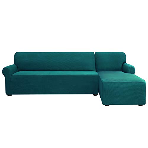 subrtex Funda Sofa Chaise Longue Brazo Derecho Elastica Largo Protector para Sofa Chaise Longue Derecha Antimanchas Ajustable (Azul Verde)