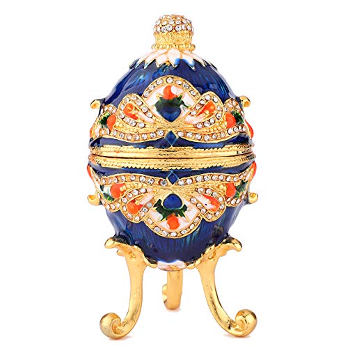 QIFU Joyero con bisagras pintado a mano con esmalte y colorido diseño de huevo de Faberge, regalo único para decoración del hogar