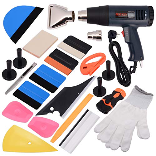 Ehdis® 16 Tipos de Car Vinyl Wrap Tool Kit de Tinte de Ventana para Auto Tinting Set de Película Aplicación Instalación o Extracción con Pantalla LCD Heat Gun