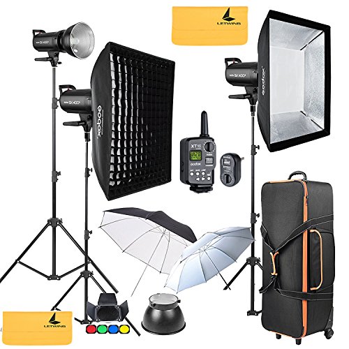 GODOX SK400II 1200W 2.4G Photography Flash Studio Strobe Kit Three 400w Sk400II Monolight Lighting,Includes 3X 400W SK400II Strobe Light+3X Light Stand+2X 60X90 CM Soft Box+2X Standard Reflector+XT-16