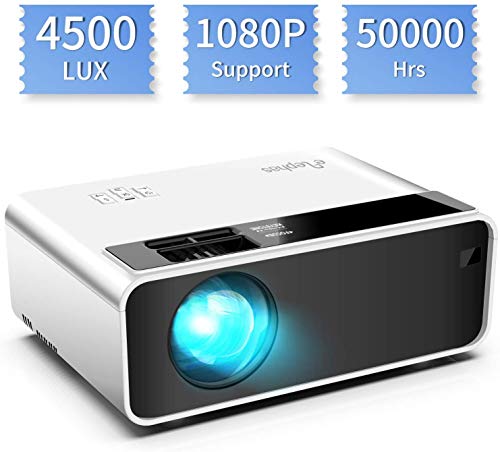 Mini proyector, ELEPHAS Video Proyector 4500 Lux Proyector de Cine en casa portatil LED de Larga duración 1080P Compatible, Compatible con PS4, PC a través de HDMI, VGA, TF, AV y USB Black (White)