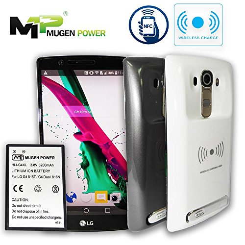 Mugen Alimentación - LG G4 815T / G4 Dual 818N 6200mAh batería extendida con cubierta (NFC + carga inalámbrica compatible) (blanco)